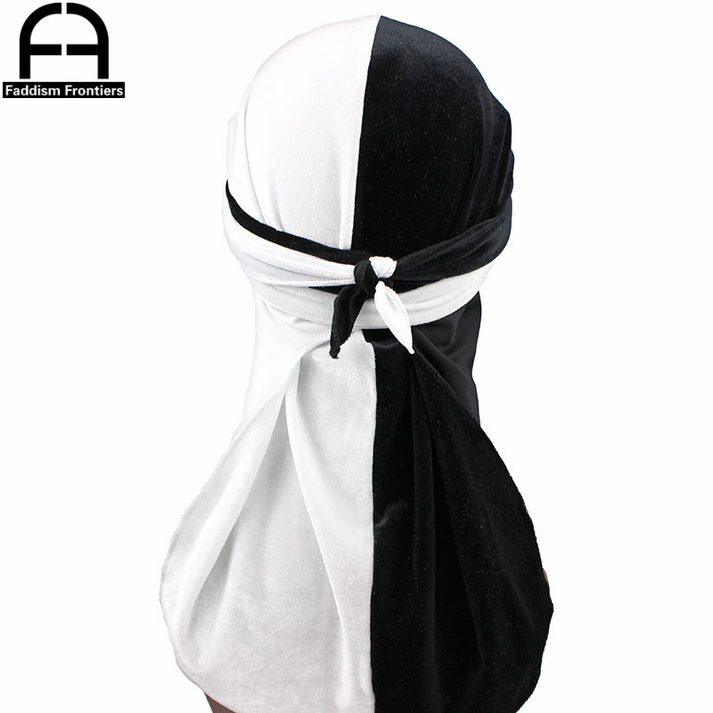 Turban bandana en velours bicolore pour homme, durag de motard, bande de sauna, accessoires pour cheveux, patchwork de luxe