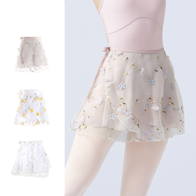 Femmes jupes de Ballet broderie florale Mini Wrap jupes de danse courtes 2 couches adulte grande fille Dancewear Performance Costumes de Ballet