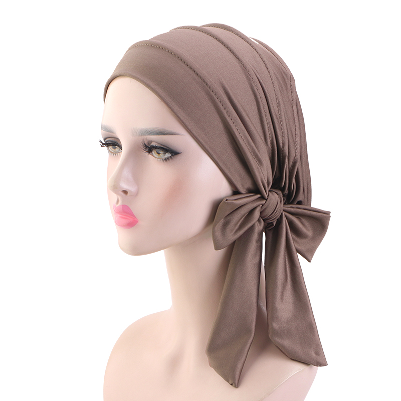 Nouveau chapeau foulard à longue queue de couleur unie femmes chapeau de chimio casquette de base respirante foulard musulman chapeau