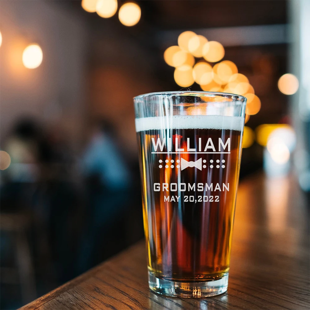 Verre de bière personnalisé pour marié, cadeaux personnalisés gravés pour hommes, idée du meilleur homme, cadeaux de fête de mariage pour lui, tasse de bière pour la fête des pères