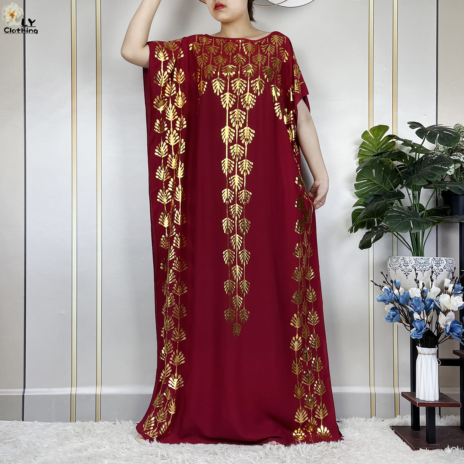 Robe en coton à manches courtes pour femmes, boubou à estampage doré, robe Maxi Islam avec grande écharpe, vêtements Abaya africains, été, nouveau, 2023