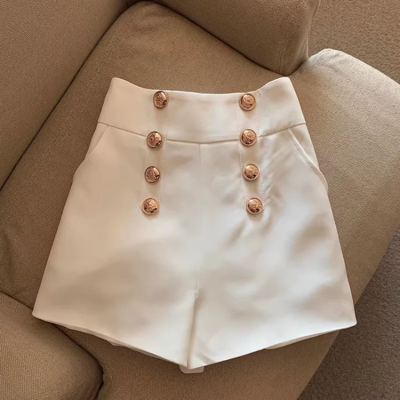 Shorts noirs imbibés pour femmes, pantalons à double boutonnage, jambe large, vêtements d'extérieur décontractés sauvages, chauds, châssis, nouveau