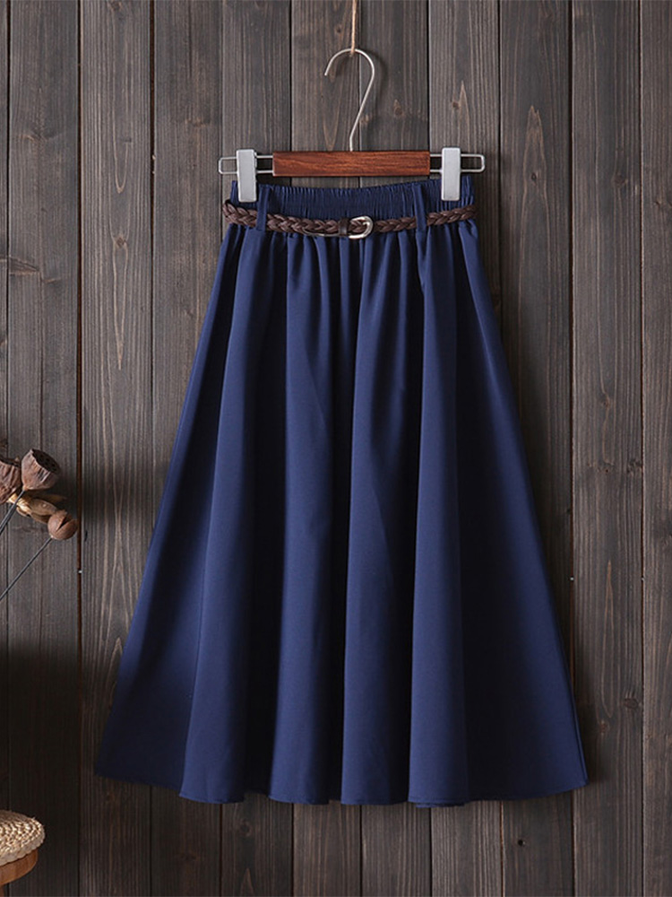 Midi genou longueur jupe d'été femmes avec ceinture mode coréenne dames taille haute plissée a-ligne jupe d'école femme