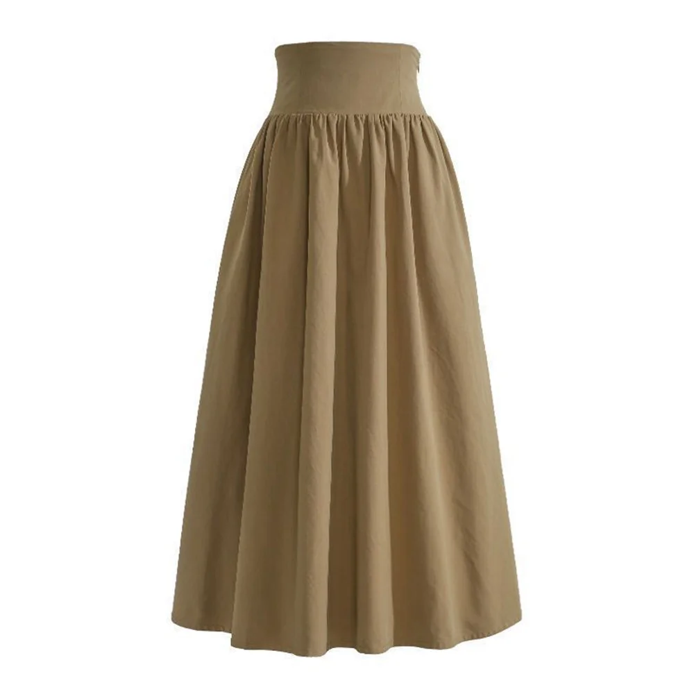 2025 printemps automne jupes amples nouvelles jupes longues femmes taille haute longueur Midi a-ligne jupe Preppy décontracté mode coréenne plissée