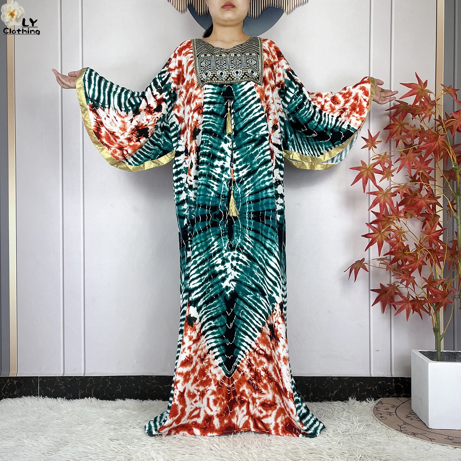 Abaya – Robe musulmane pour femmes, manches chauve-souris, ample, en pur coton, teinture par nouage, Kaftan de dubaï, Maxi, vêtements africains Vintage, nouvelle collection
