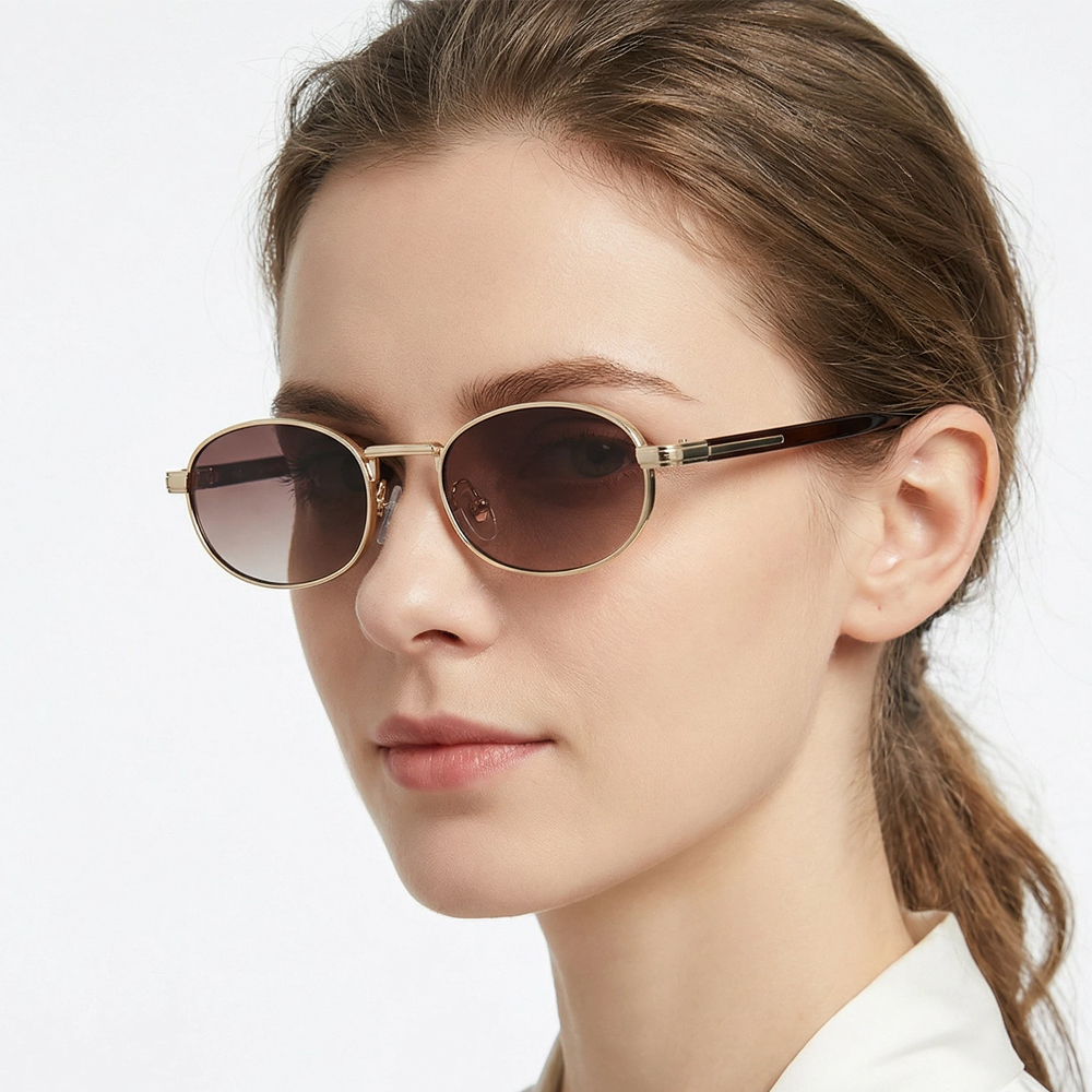 Lunettes de soleil ovales Vintage en métal pour hommes et femmes, élégantes, rétro, Protection UV400, tendance, petit visage, usage quotidien