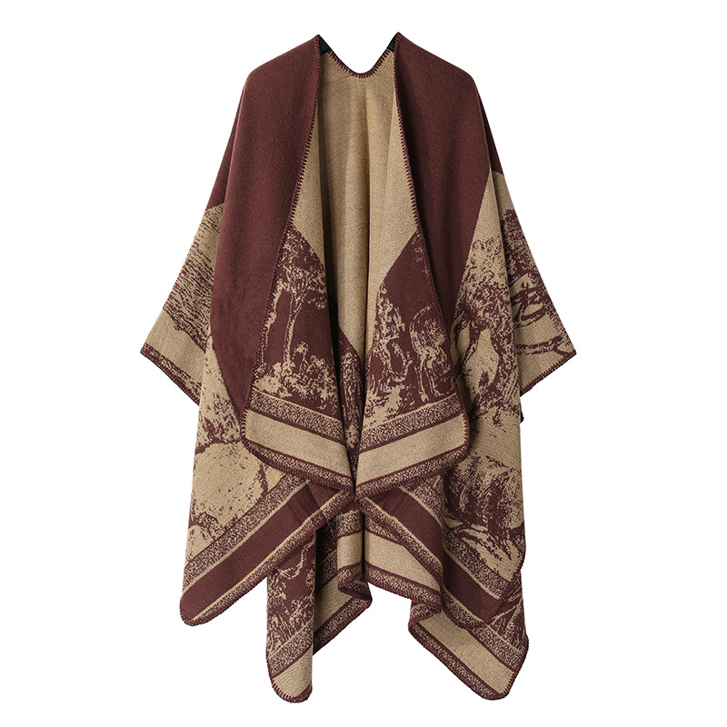 WeHello-Cashmere hiver chaud Ponchos et Capes pour femmes, châles et enveloppes féminins, Pashmina Floral, Capes Poncho femme dame