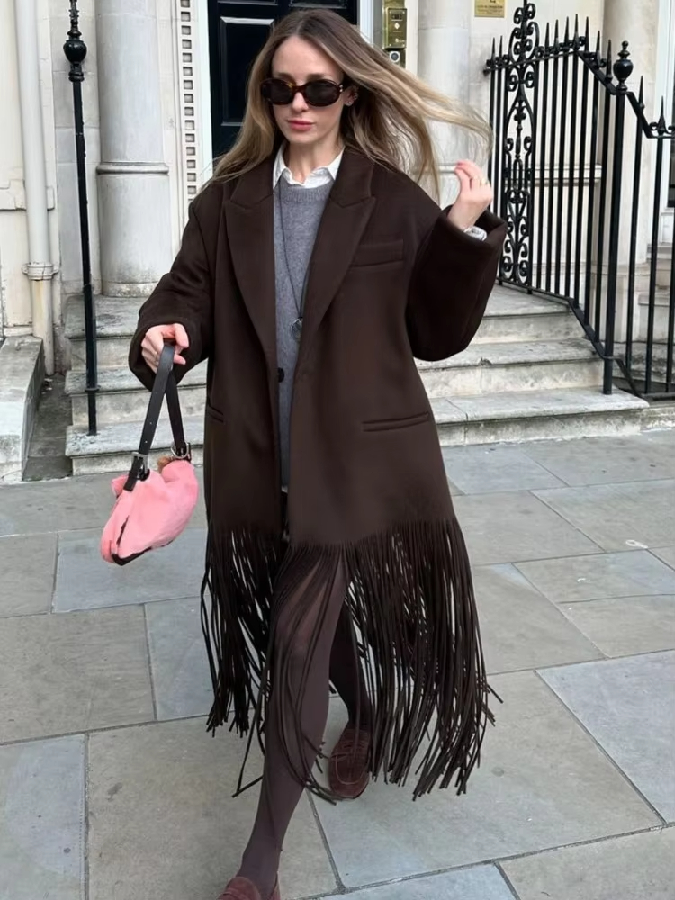 Mode laine glands longs manteaux pour femmes col rabattu simple boutonnage poches veste femme élégant solide dame pardessus