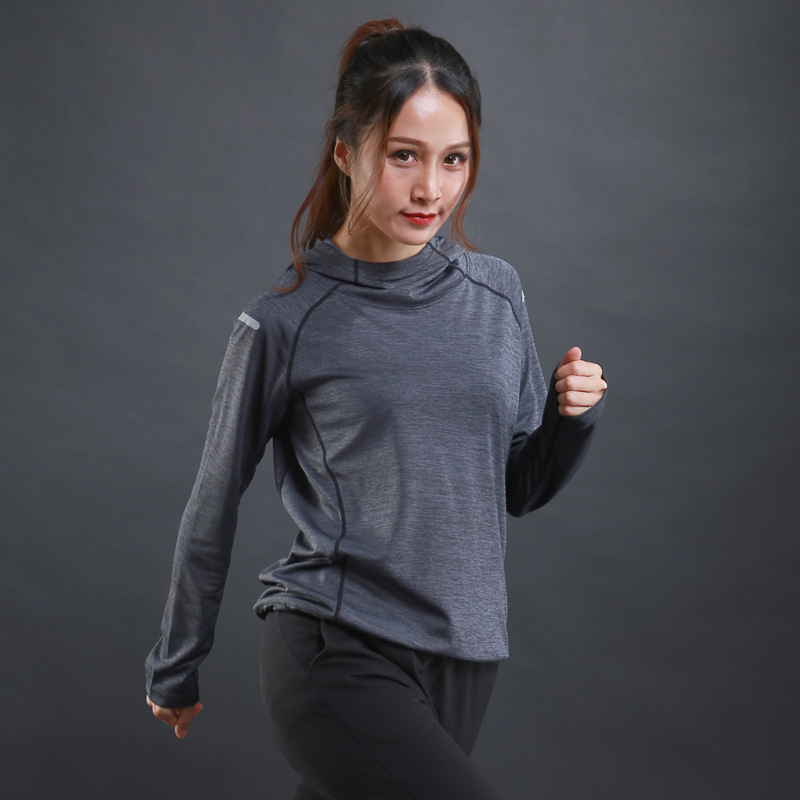 Veste à capuche pour femmes, T-shirts à manches longues, vêtements d'entraînement de course, t-shirt de sport respirant à séchage rapide pour femmes