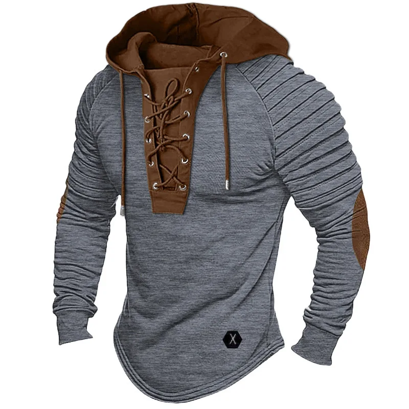 Vêtements pour hommes musculaires. Sweat à capuche de couleur unie. T-shirt pour hommes de nouveau style. Cagoule plissée. T-shirt à manches longues Street Style. S-XXXL