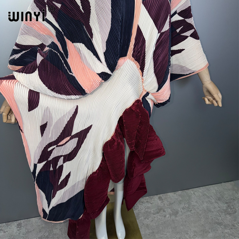Robe plissée ajustée WINYI pour femme, coupe haute, style plage, kaftan musulman, abaya, robe de soirée longue de luxe Dubaï