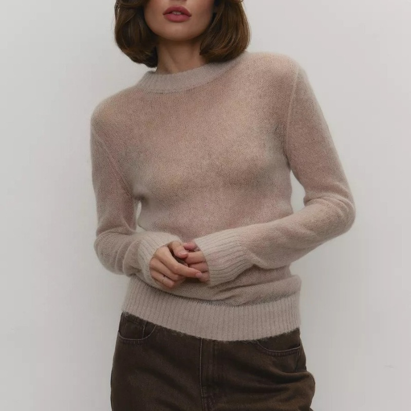 Pull à manches longues et col rond pour femme, ample, tendance, en tricot, haut solide, décontracté, vêtements pour femmes