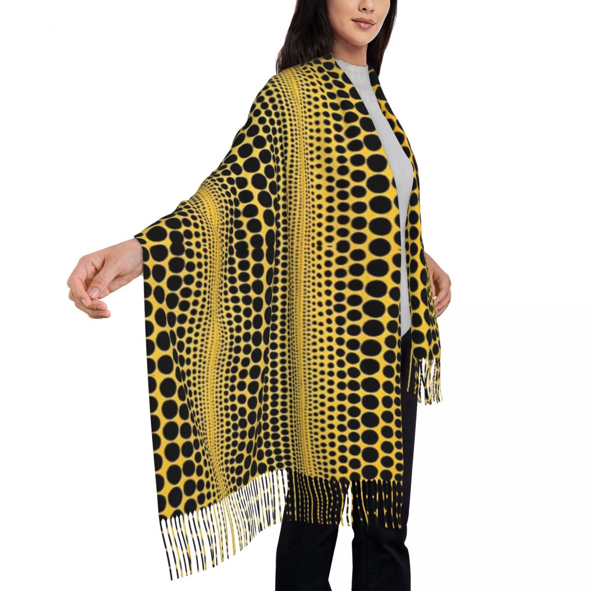 Yayoi Kusama citrouille Art abstrait écharpe gland foulards pour femmes doux chaud châles et enveloppes grand automne hiver châle enveloppement