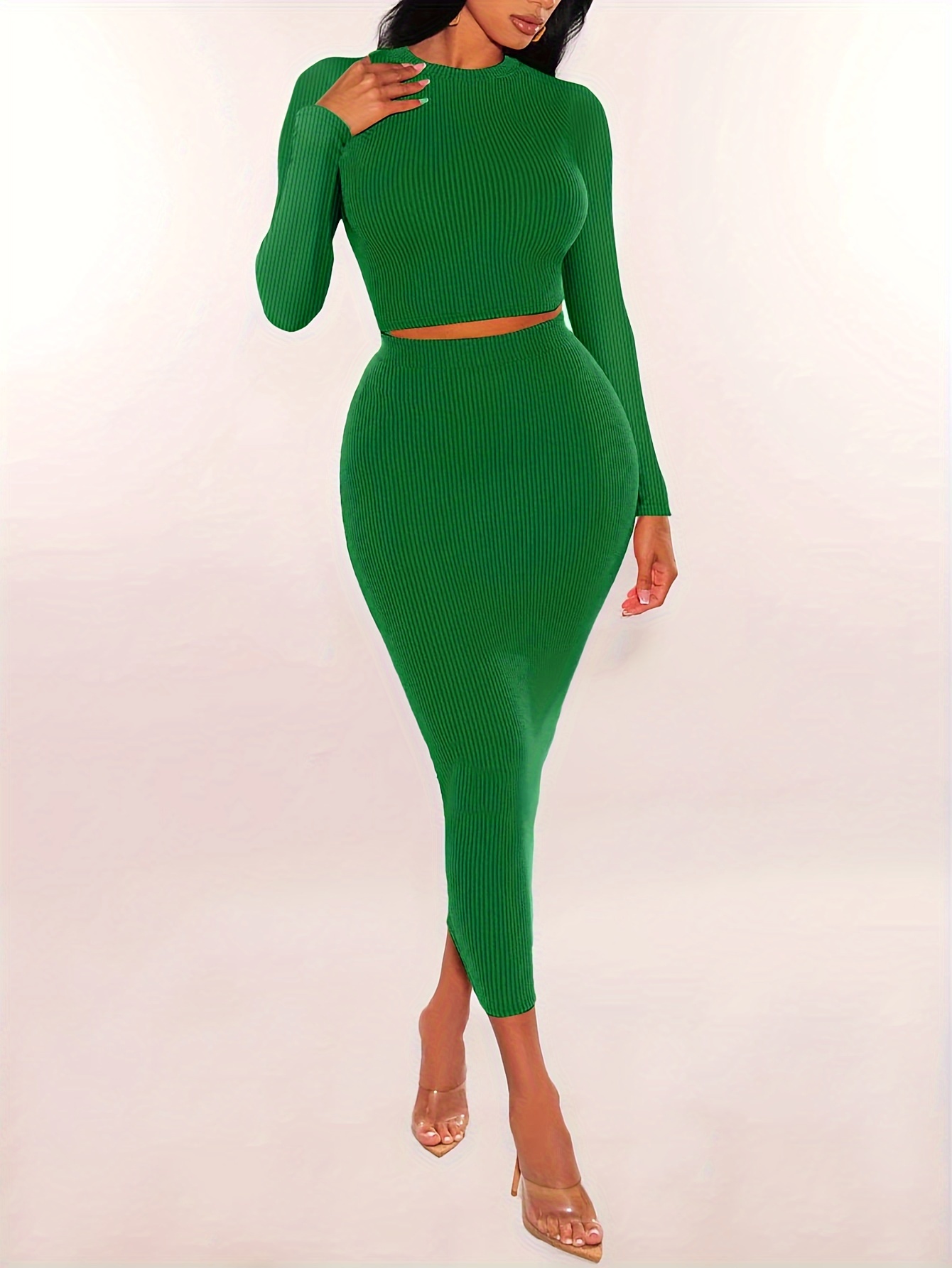 Ensemble de jupes à manches longues pour femmes, robe courte en Y, tenues de batterie skinny, olympiques deux pièces, vêtements minces, document solide