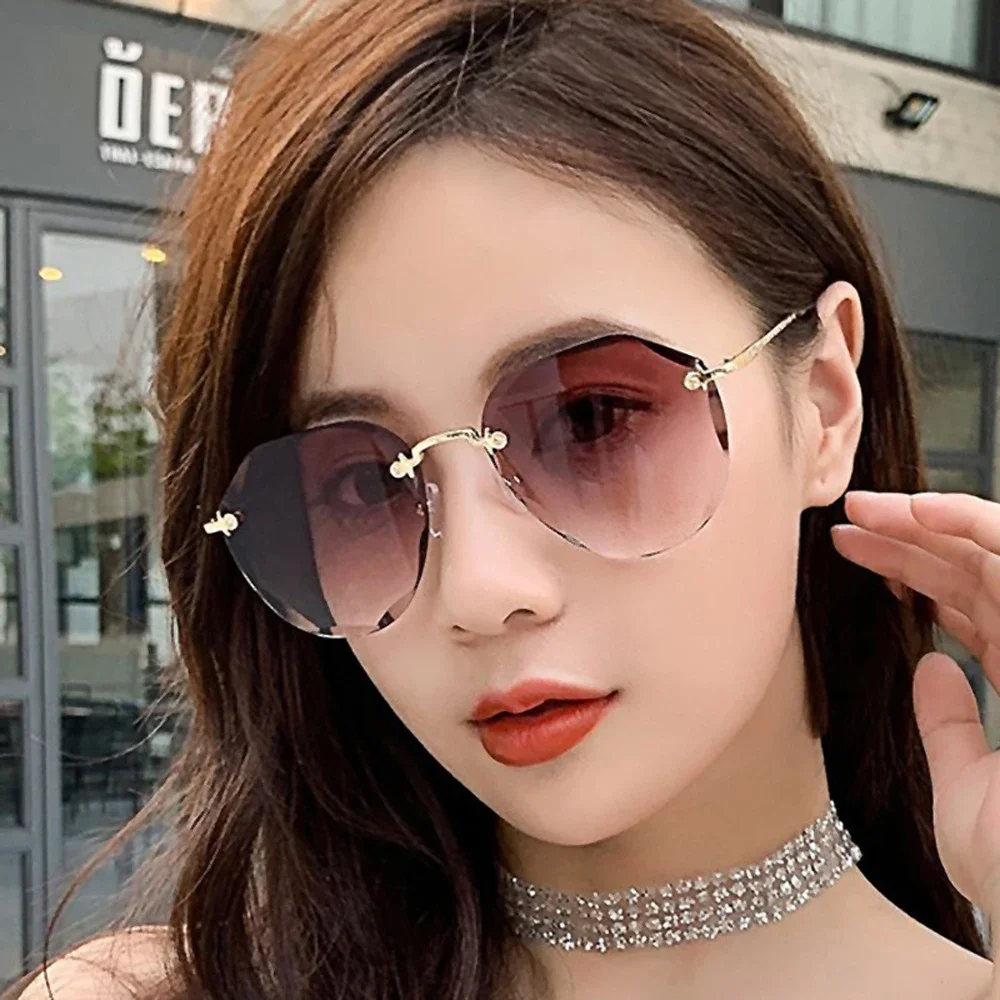 2025 nouveau élégant femme mâle Vintage mode dégradé lunettes de soleil coupe ronde sans monture lunettes de soleil femmes hommes lunettes Gif lunettes de soleil