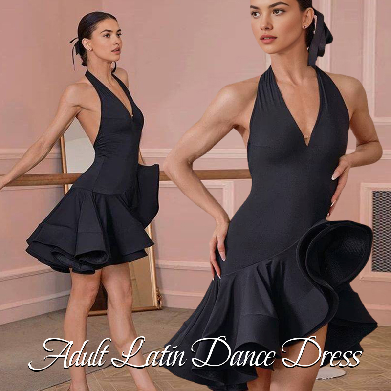 Robe de danse latine pour femmes, élégante, noire, dos nu, sans manches, Samba Rumba cha-cha, vêtements de danse pour salle de bal, Costume de danse de fête, nouvelle collection 2025