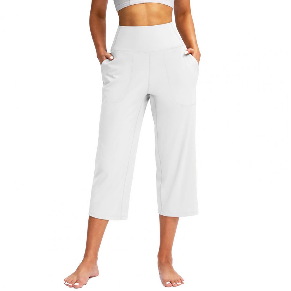 Femmes élastique taille haute 3/4 pantalon décontracté coupe active large Capris jambe pantalon pantalon avec poches pantalon pour femmes pantalons pour femmes