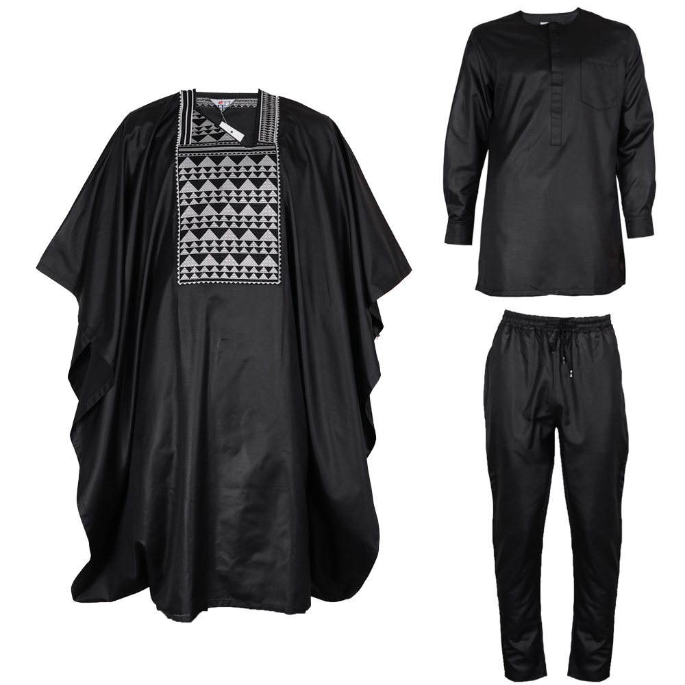 Vêtements africains pour hommes, ensemble Dashiki 3 pièces, hauts et pantalons brodés, costumes Bazin, vêtements de mariage musulman, vêtements de fête