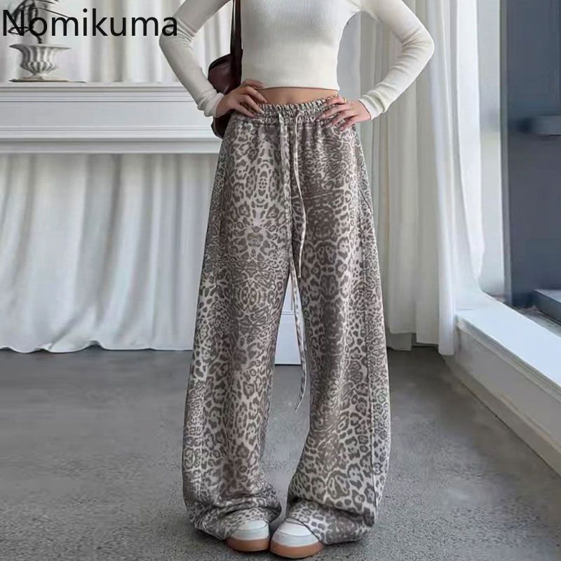 Pantalon large streetwear pour femme, pantalon femme Y2k, pantalon 20256, nouveaux bas, taille haute, décontracté, tendance, pantalon léopard