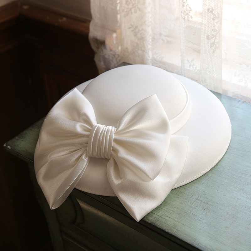 Chapeau seau angleterre pour femmes avec grand nœud, chapeau de mariage pour fête de banquet, chapeau à nœud à large bord avec Clips pour femmes et filles