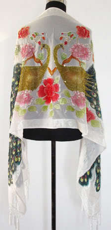 InjSatin Velvet Cape pour femme, étole pashmina perlée, style chinois, silencieux paon brodé, rose chaud, nouveauté, 175x54cm, C020