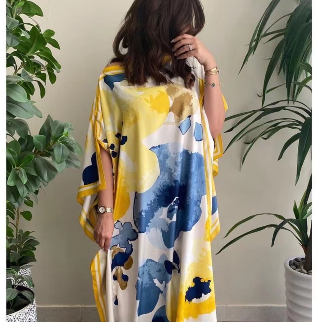 Koweït blogueur haute recommande été caftan à fleurs robe Maxi élégante femmes musulmanes vacances ample Boubou plage africaine longue Abaya