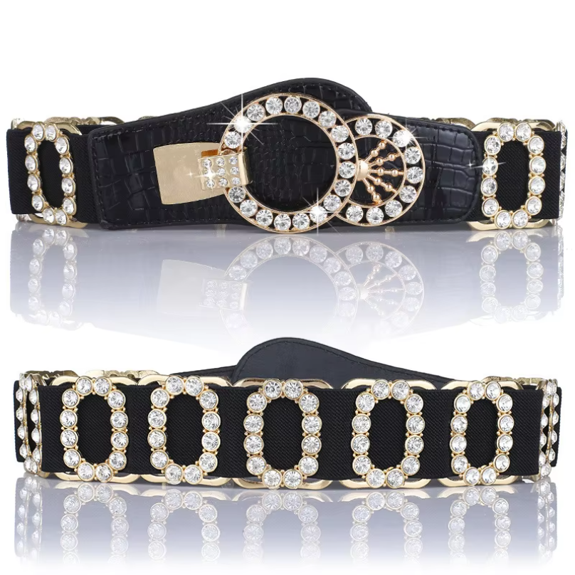 Ceinture pour femme, ceinture décorative pour femme, ceinture élastique à la mode avec incrustation de diamants, ceinture élastique, ceinture élargie