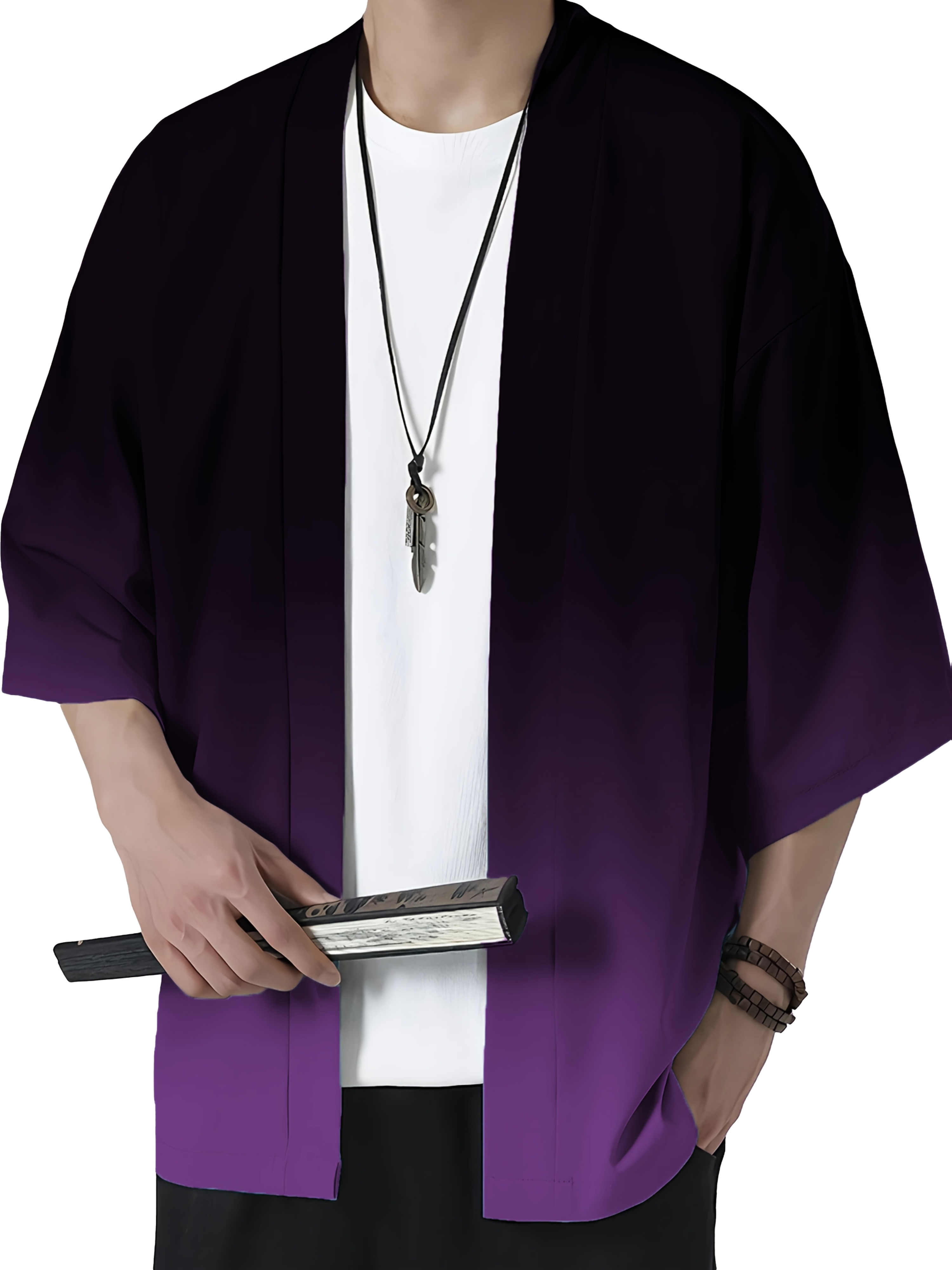 Kimono décontracté pour homme à imprimé dégradé, coupe ample, style streetwear, ouvert sur le devant, léger en polyester, idéal pour l'été et la plage