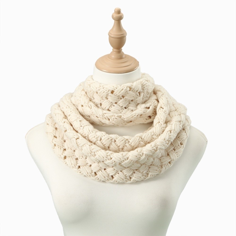 Écharpe annulaire tricotée en tissu épais et chaud, couleur unie, style polyvalent