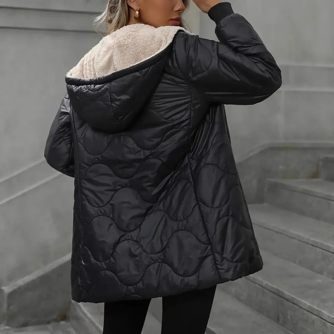 Parka d'hiver pour femme 2026 à capuche mi-longue décontractée et confortable style urbain en polyester rembourré