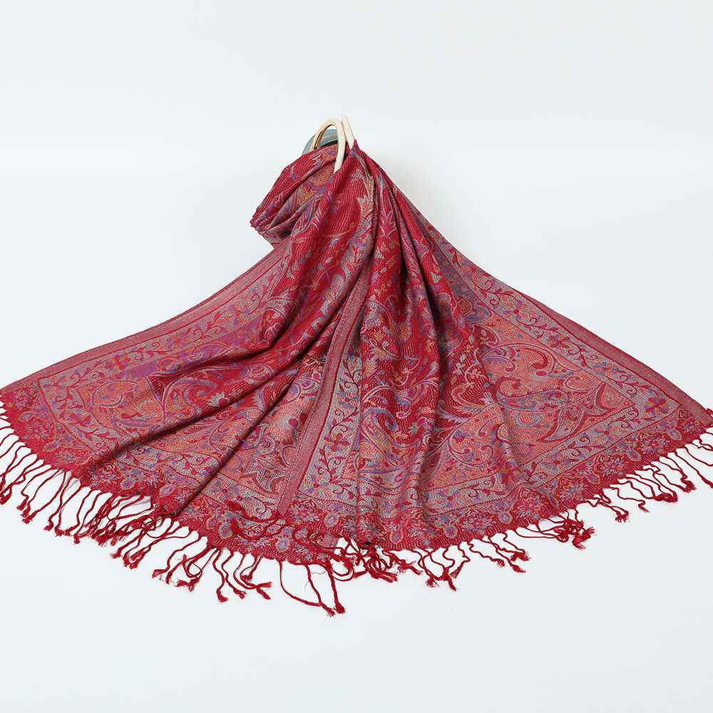 Écharpe Jacquard Pashmina Paisley pour Femme, Châle Rond Chaud, Pompon de Voyage, Fleurs, Bordures, Bohème Femme, Foulard Hijab, Automne, Hiver
