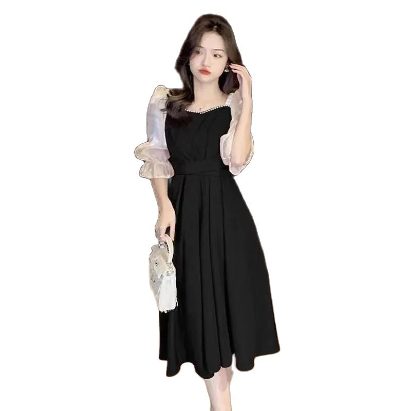 Robe Éducative à Manches Courtes et Col Carré pour Femme, Jupe Fine, Version Coréenne, Printemps Été 2024