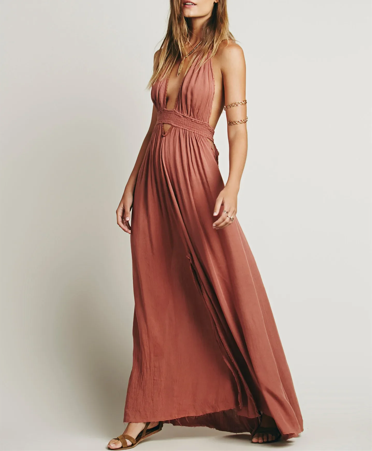 Canwedance plage robe d'été col en V dos nu Sexy robe de vacances coton Maxi robes Boho robes vacances robe sans bretelles