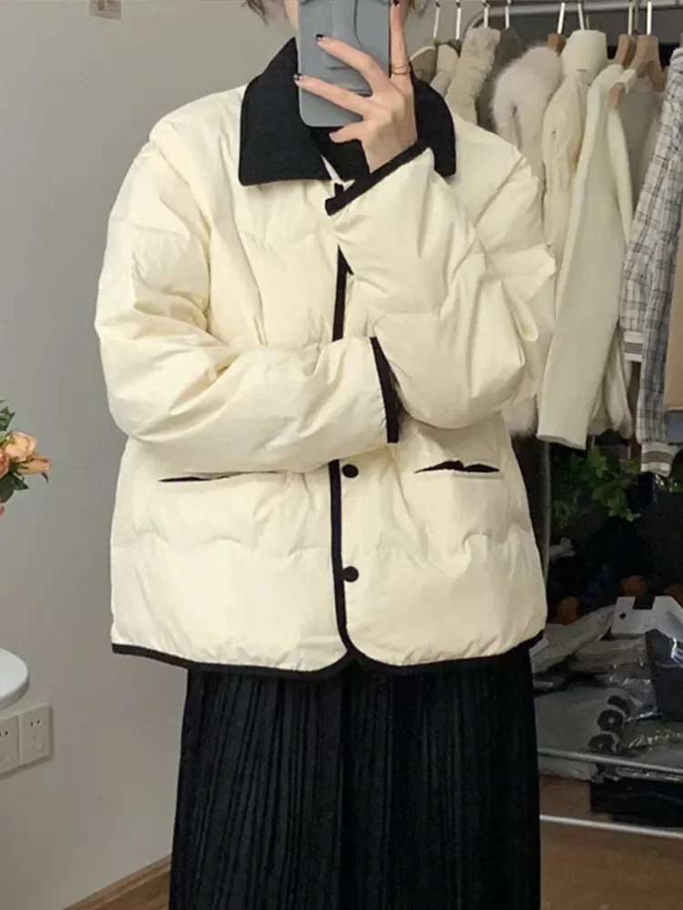 Veste matelassurera en coton à simple boutonnage pour femme, manteau monochrome, manches longues, chaud, mode coréenne, décontracté, automne, hiver
