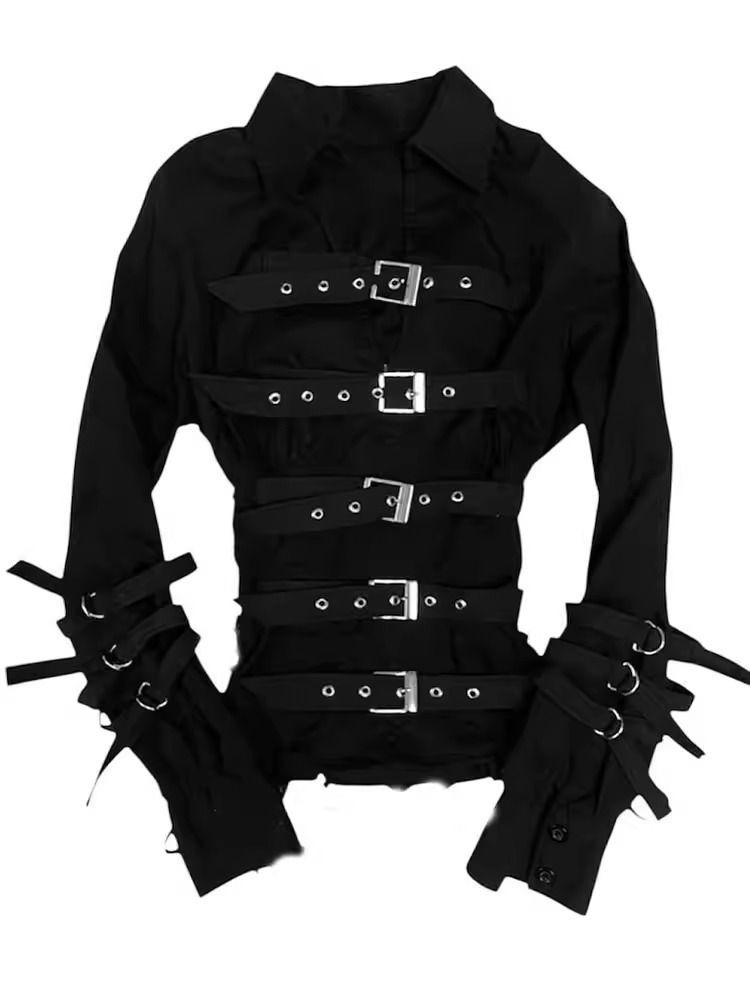 Veste noire à manches longues style gothique coréen, coupe ajustée rétro, streetwear pour femme, haut américain asymétrique élégant, vintage sombre
