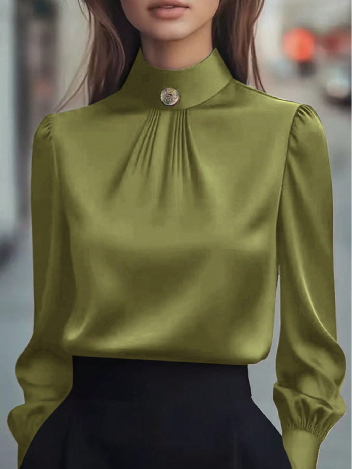 Chemise en satin unie à manches longues pour femme, élégante et tendance, idéale pour le bureau, la maison, le quotidien, les vacances, les rendez-vous et toutes les saisons.