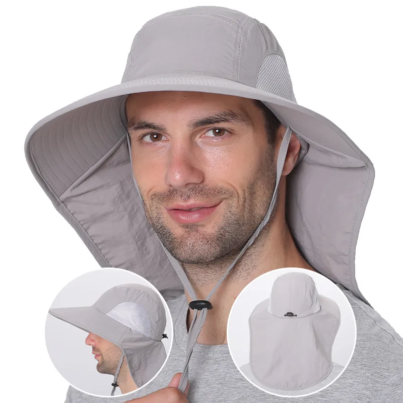 Chapeau de soleil à large bord avec protection du cou pour hommes et femmes, réglable, protection UPF 50+, chapeau de safari, randonnée, pêche