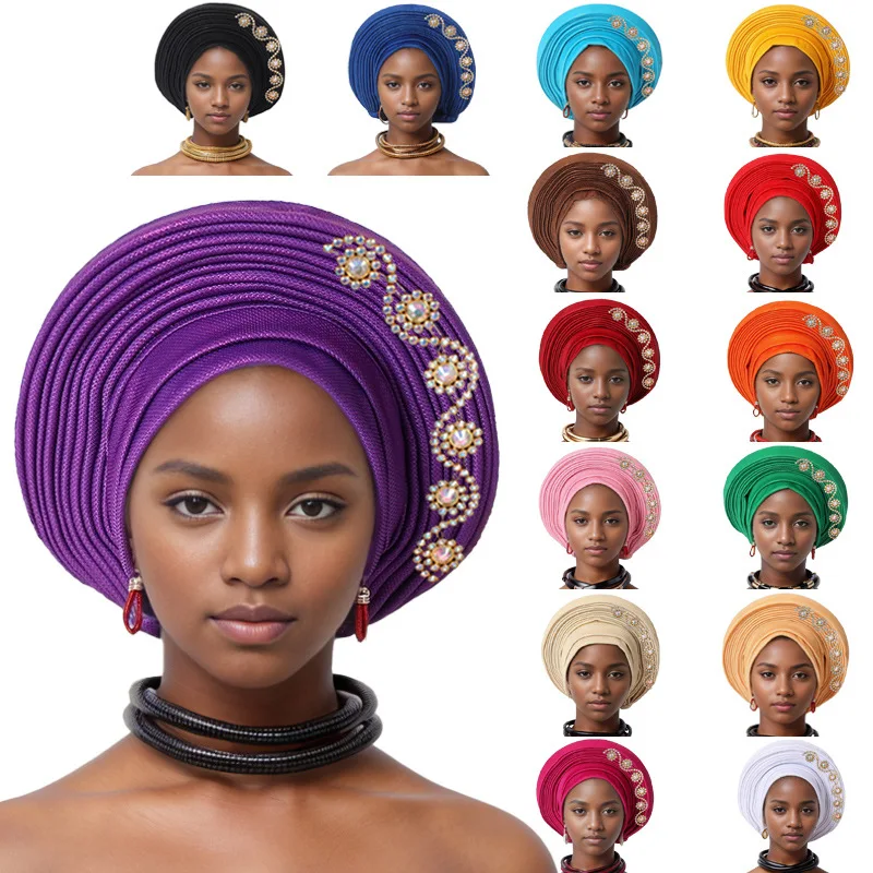 Couvre-chef africain Auto Gele femmes Turban casquette Nigeria couvre-chef fête de mariage cravates femme bandeau déjà fait Autogele