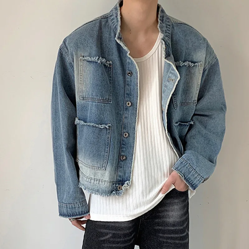 Vestes en jean délavé pour hommes, manteau en jean court décontracté, cardigan nickel é rétro, vêtements d'extérieur courts, streetwear vintage, printemps, automne, nouveau