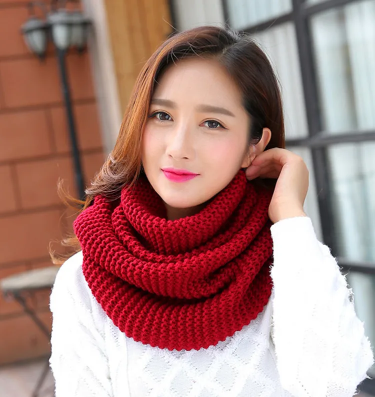 Écharpe en tricot épais de couleur unie pour femmes automne hiver Style coréen écharpe de cou chaude