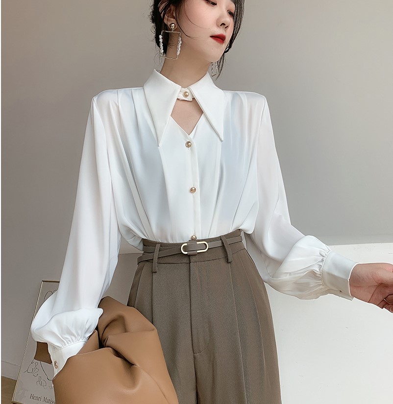 Chemise en Satin pour femmes, tempérament coréen, manches longues, chemises boutonnées, bureau, vêtements de travail, chemisiers féminins, printemps automne