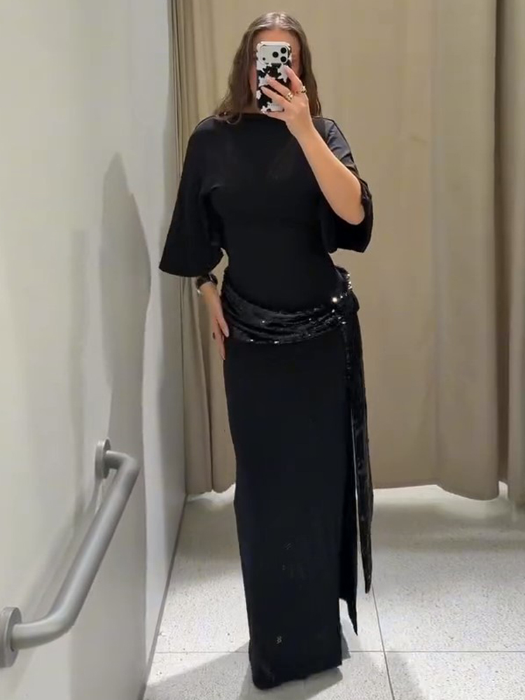 Robe de soirée froncée pour femmes, Sexy, élégante, Slim, col rond, taille cintrée, Maxi, hiver, 2025