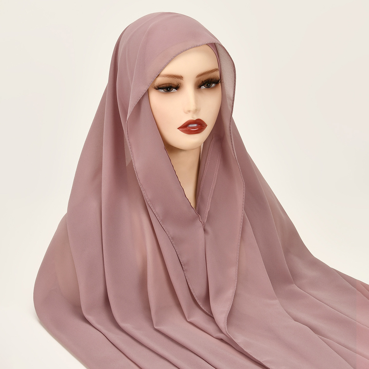 Nouveau Hijab Instantané en Mousseline avec Bonnet Couleur Unie Femme Musulmane Foulard Hijab Turban Islamique Bandeau Mode Châle