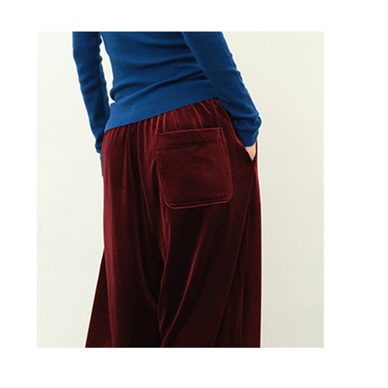 Pantalon haut de gamme en velours de soie pour femmes, chemise à jambes larges longueur au sol gris foncé, ample et décontracté pour l'extérieur, grande taille, doux et délicat