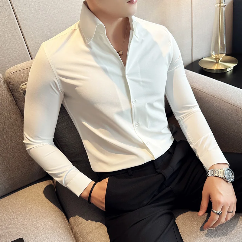 Hommes robe chemise 2025 automne à manches longues Camisas affaires mode chemise mâle solide Style britannique blanc noir chemise hommes vêtements
