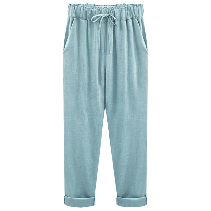 Pantalon en lin coton, élastique mi-taille rinçage longueur pantalon, décontracté femmes adt printemps pantalon, pantalon femme taille M-5XL 6XL 7XL 8XL