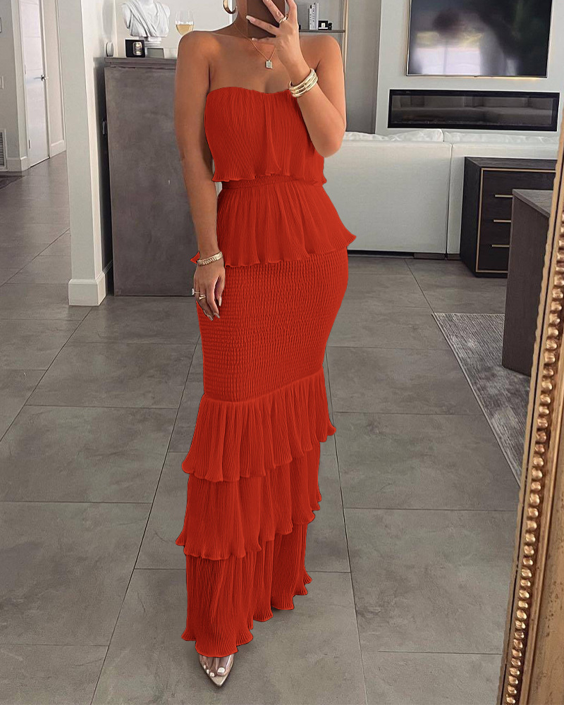 Robes Boho Sexy Slim Fit plissées à volants pour femmes, monochromatique, cravate de soutien-gorge, dame, tempérament