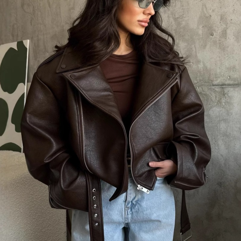 Veste en simili cuir pour femmes, printemps été, ceinture, chic, élégante, rétro, minimaliste, confortable, décontractée, tendance, tendance, polyvalente