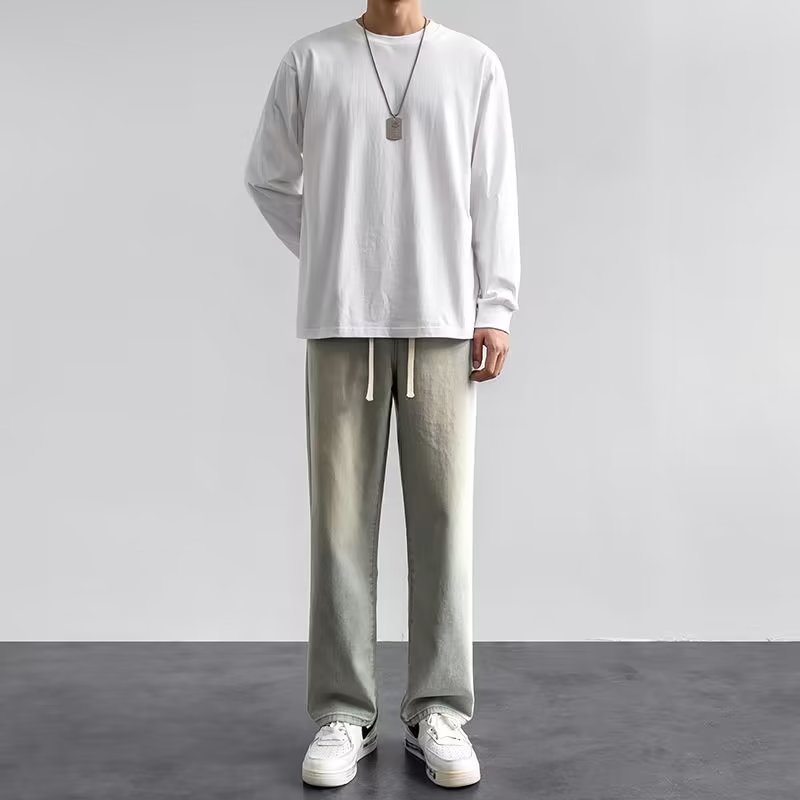 Pantalon Homme Nouvelle Collection 2024 – Jean Coréen Décontracté Coupe Droite Classique pour Homme – Jean Large Tendance Streetwear