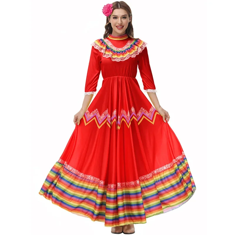 Robe bohémienne mexicaine pour femmes, Costume traditionnel de danse folklorique, jupe longue Senorita Jalisco Fiesta, tenue de fête de Festival pour adultes